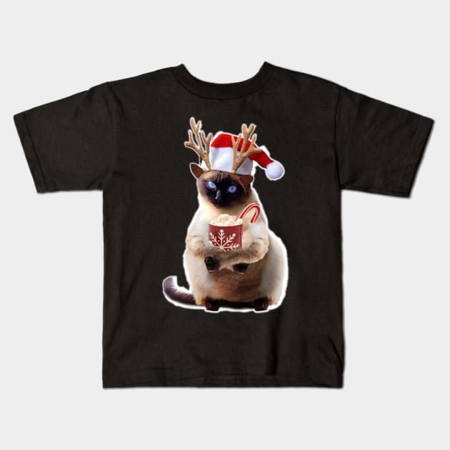 Siamese Cat Cats Reindeer Deer Christmas Xmas Drinking Kids T-Shirt by Random Galaxy